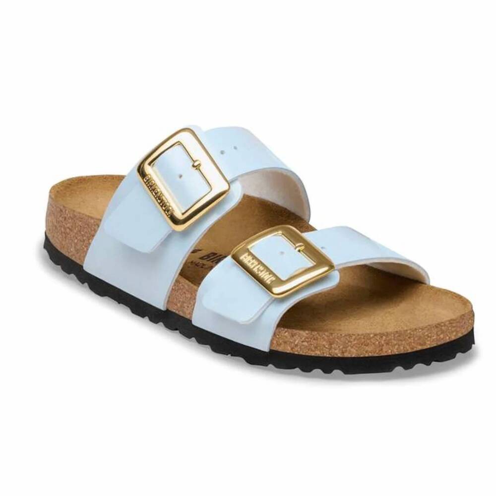 NEW BIRKENSTOCK women's sydney luxe buckle sandals in patent baby blue